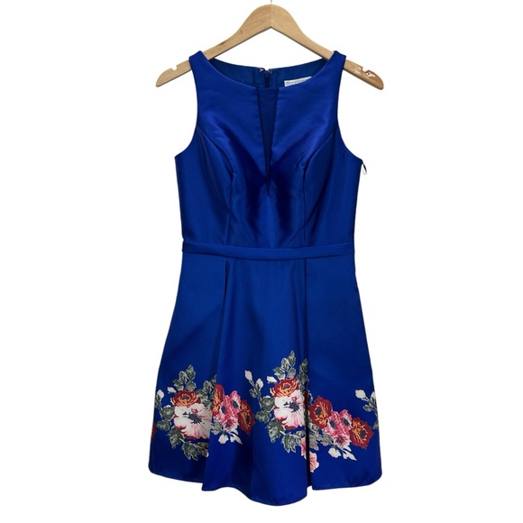 Fiesta Fashion Royal Blue Fit‑Flare Prom Homecoming Dress Floral Sweet 16 Small - Picture 1 of 16